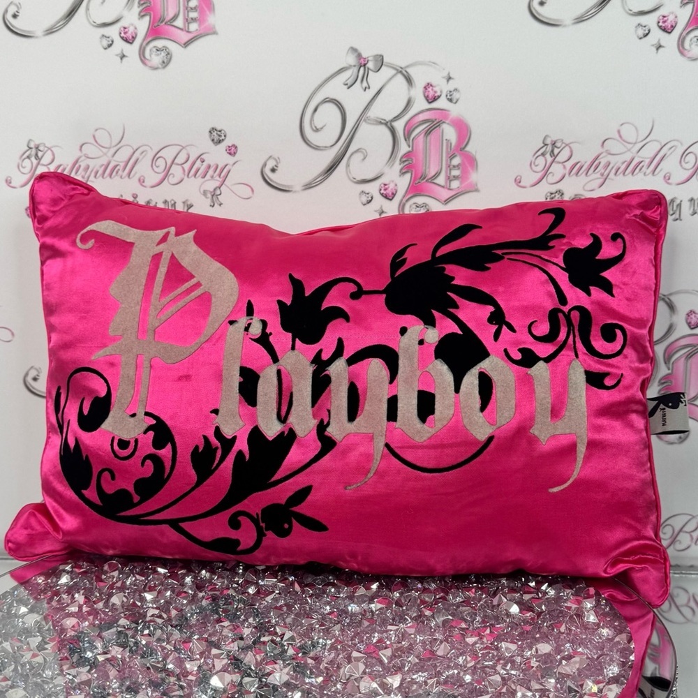 Playboy bunny pillow shiny shimmer y2k rare velour Pink Decorative Pillow